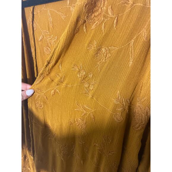 Forever 21 S Embroidered Bohemian Gypsy Western Open Front Mustard Kimono - Picture 2 of 6